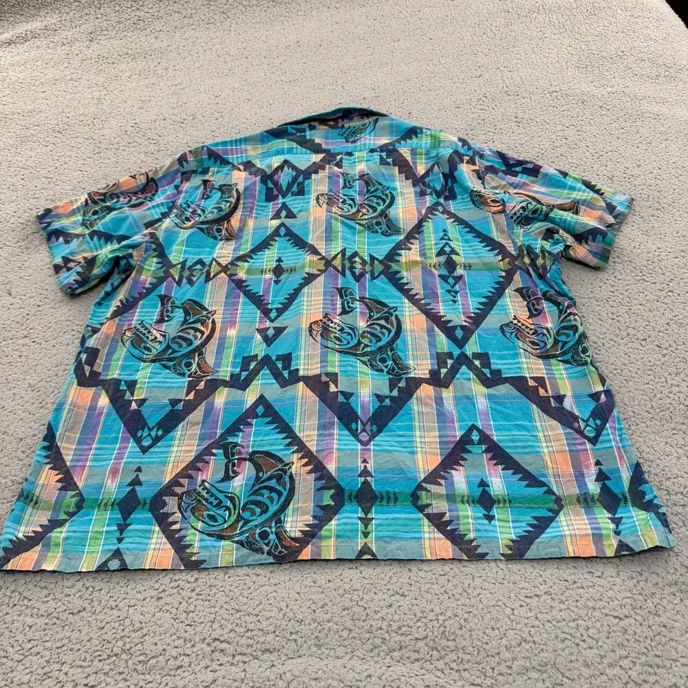 Polo Ralph Lauren Shirt XXL Southwestern Tribal Fish Plaid Camp Turquoise